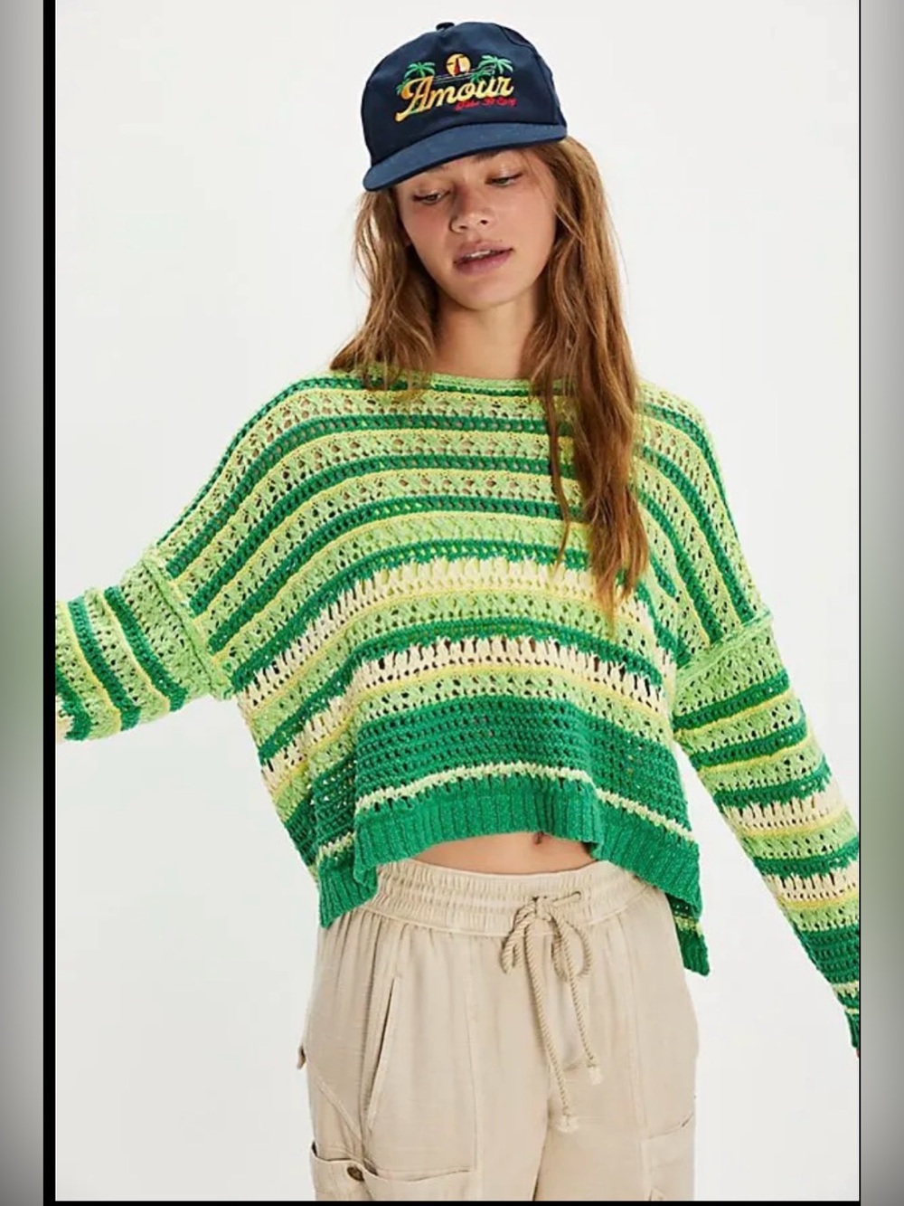 Free People Madelyn Pullover ~ Green and Yellow
